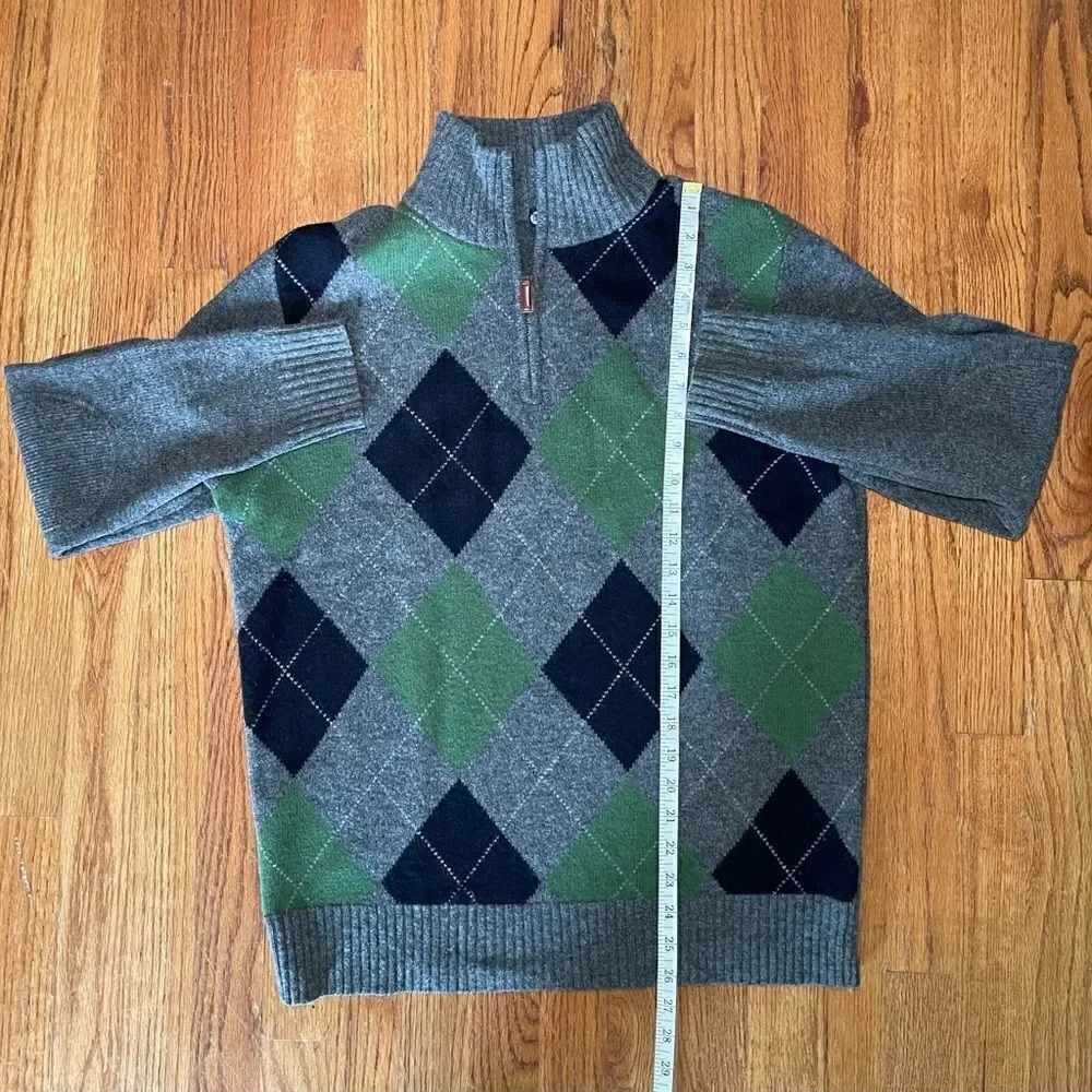 J. Crew 100% Premium Lambswool Argyle Gray Zip Pullover Sweater Size Medium